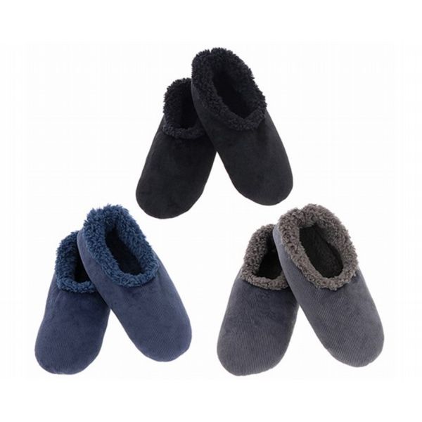 Snoozies! Modern Brushed Cord Slippers Non-Slip Soles Charcoal