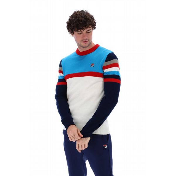 FILA LORENZO STRIPE CREW MENS SWEATER-GARD/CBL/FNAVY/FRED