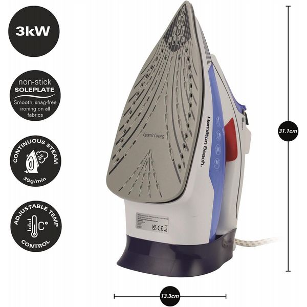 Hamilton Beach Pro SteamMax 3000W White & Blue/ Black & Blue Steam Iron Open Box