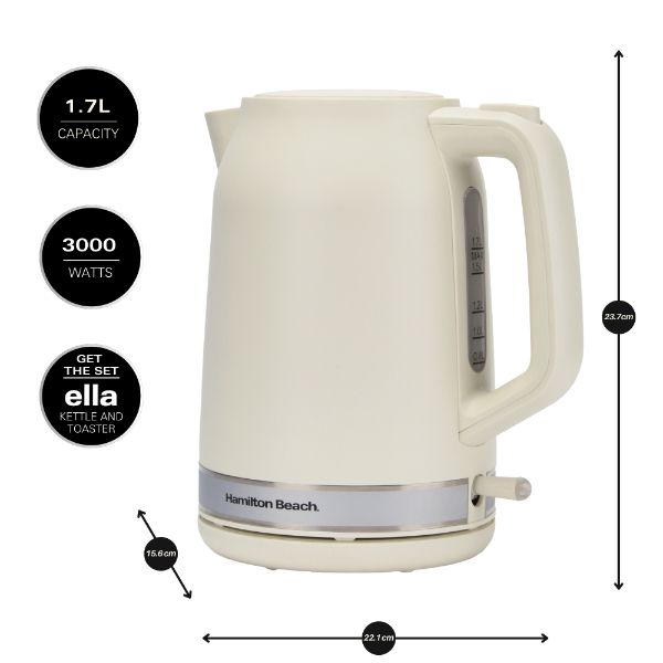 Hamilton Beach Ella Kitchen Bundle Latte - Kettle,  2 Slice Toaster & Cream Microwave
