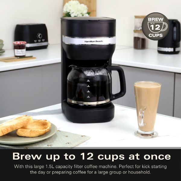 Hamilton Beach Ella Kitchen Bundle Black - Kettle,  2 Slice Toaster, Microwave & Filter Coffee Machine