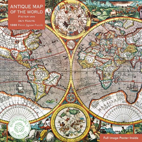  Adult Sustainable Jigsaw Puzzle Pieter van den Keere: Antique Map of the World: 1000-pieces. Ethical, Sustainable,...