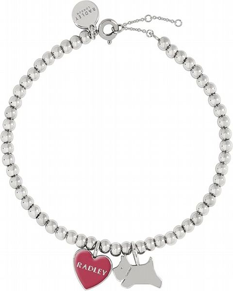 Radley Love Letters Ladies Silver Plated Friendship Bracelet With Jumping Dog And Pink Enamel Heart