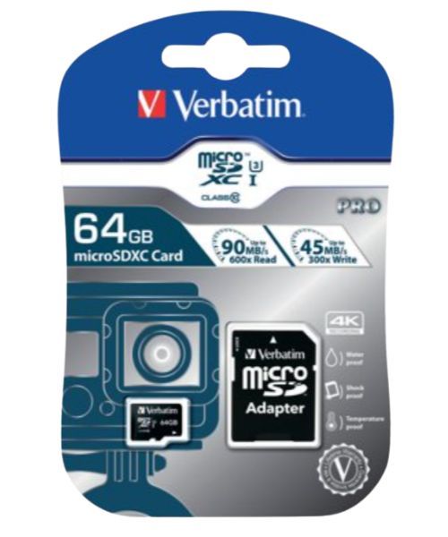 Verbatim Pro Micro SDXC Memory Card Class 10 UHS-I U3 64GB 47042