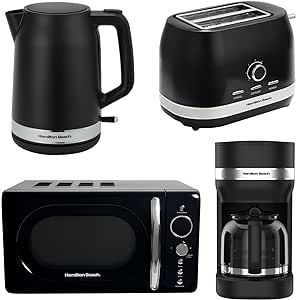  Hamilton Beach Ella Kitchen Bundle Black - Kettle,  2 Slice Toaster, Microwave & Filter Coffee...