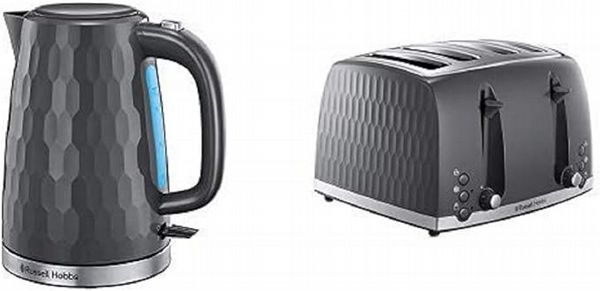 Russell Hobbs Honeycomb Breakfast Bundle Grey - Kettle & 4 Slice