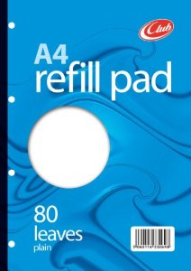 Club A4 Refill Pad Plain 80 Leaf